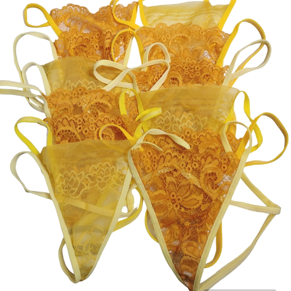 CHUNS Yellow Orange Lace Sheer Glitter Thongs Size Large 12 For $25 New NWOT